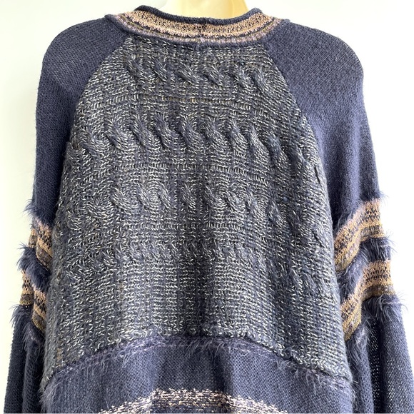 Free People Navy Wool Mohair Alpaca Cotton Blend Sweater Size L - Picture 12 of 13